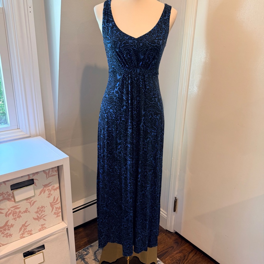 Boden Blue/Black Paisley Empire Waist Sleeveless Maxi Dress | Size 6R